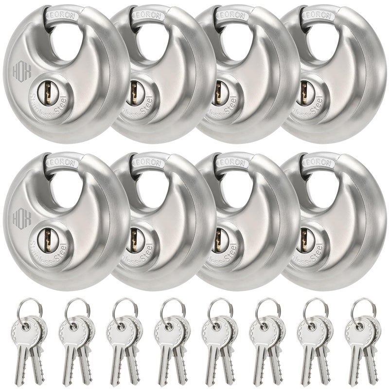 HOX Heavy Duty Padlock with Key 70mm Stainless Steel Commercial Discus Keyed Lock High Security 8 Pack - Image 2