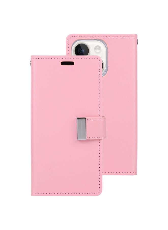 GOOSPERY Case For iPhone 15 Plus RICH DIARY Crazy Horse Texture Leather Phone Case - Image 1