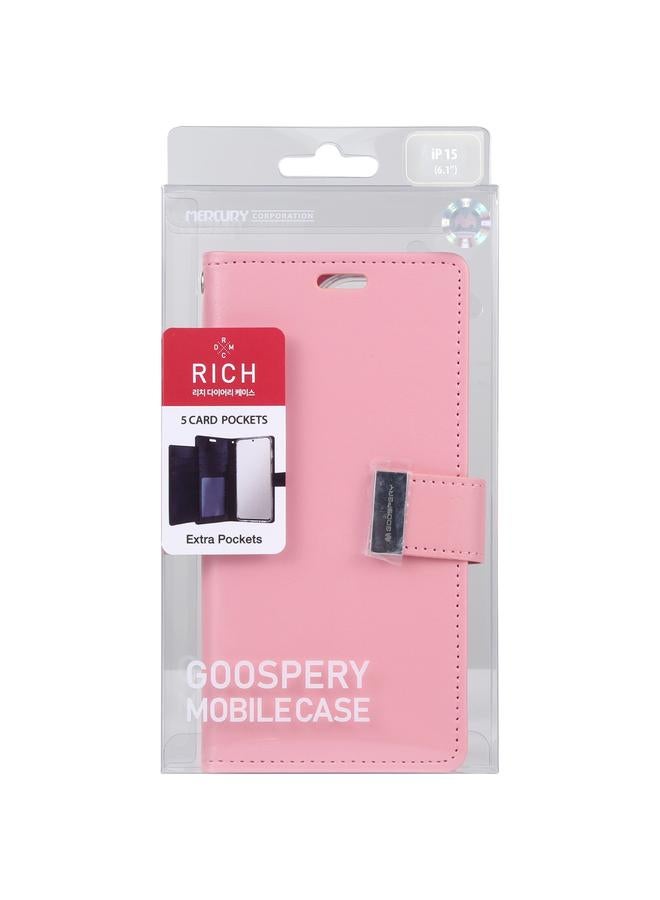 GOOSPERY Case For iPhone 15 Plus RICH DIARY Crazy Horse Texture Leather Phone Case - Image 4