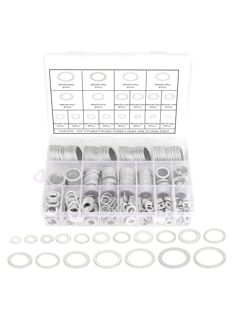 Generic - 560 Pcs 18 Sizes Automotive Drain Plug Gaskets, Oil Crush Washers, Aluminum Flat Washers Assortment Kit (M6 M8 M10 M12 M14 M16 M18 M20 M22 M24) - Image 1