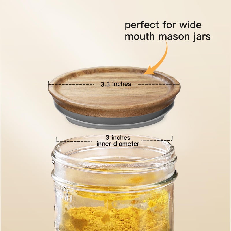SKYBD 6-Pack Wide Mouth Wooden Mason Jar Lids for Ball/Mason Jars, Reusable Acacia Wood Mason Jar Lids with Airtight Silicone Seal Perfect for Dry Food Storage (Brown) - Image 4