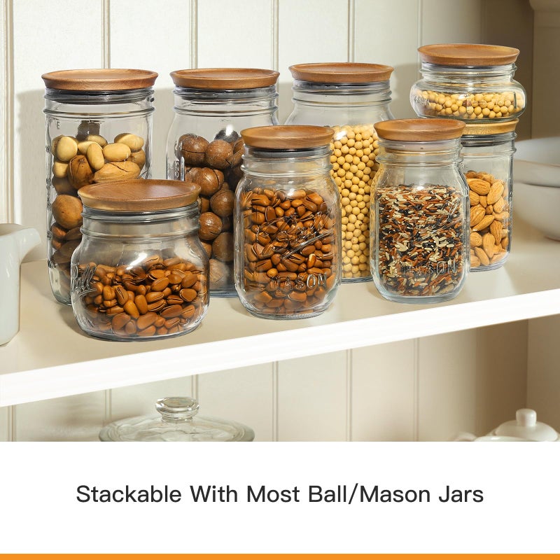 SKYBD 6-Pack Wide Mouth Wooden Mason Jar Lids for Ball/Mason Jars, Reusable Acacia Wood Mason Jar Lids with Airtight Silicone Seal Perfect for Dry Food Storage (Brown) - Image 3