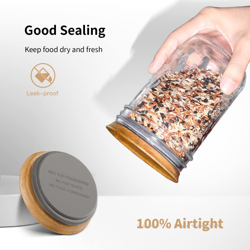 SKYBD 6-Pack Wide Mouth Wooden Mason Jar Lids for Ball/Mason Jars, Reusable Acacia Wood Mason Jar Lids with Airtight Silicone Seal Perfect for Dry Food Storage (Brown) - Image 5