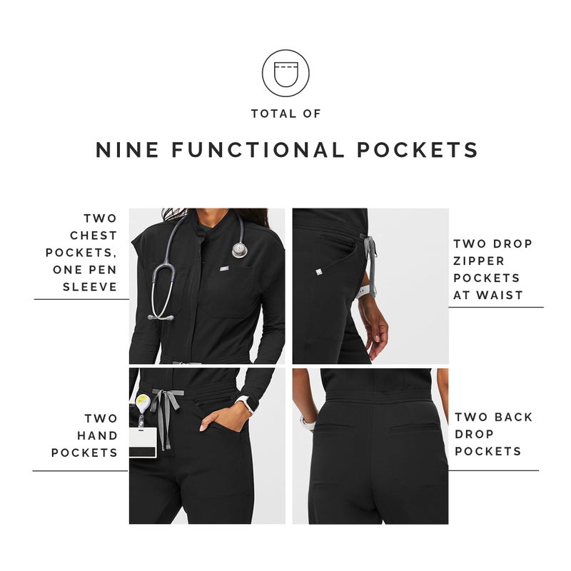FIGS Women's Rafaela Cargo Jogger Scrubjumpsuit - Black XL - Image 4