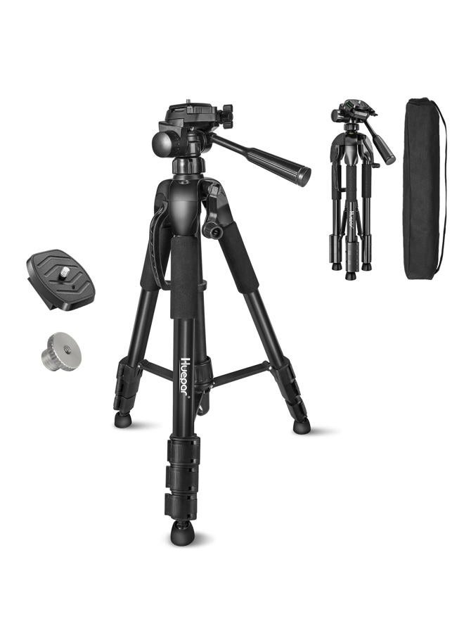 Huepar Lightweight TPD14 56" Adjustable Laser Level Tripod with 3-Way Swivel Pan Head, Quick Release Plate with 1/4" Screw Mount, Bubble Level, Multi-Function Hook and 5/8" UNF Adapter Nut - Image 1