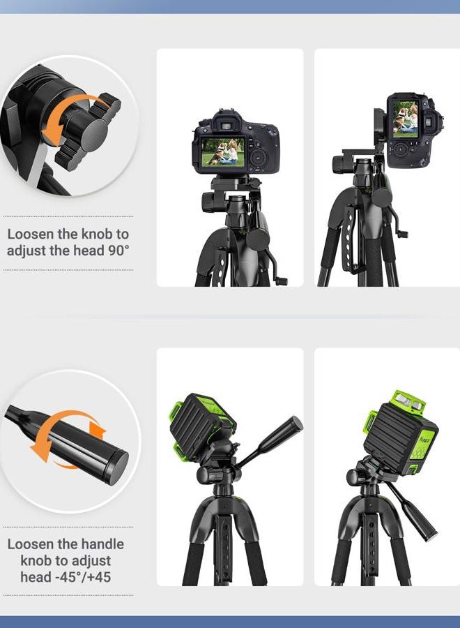 Huepar Lightweight TPD14 56" Adjustable Laser Level Tripod with 3-Way Swivel Pan Head, Quick Release Plate with 1/4" Screw Mount, Bubble Level, Multi-Function Hook and 5/8" UNF Adapter Nut - Image 5
