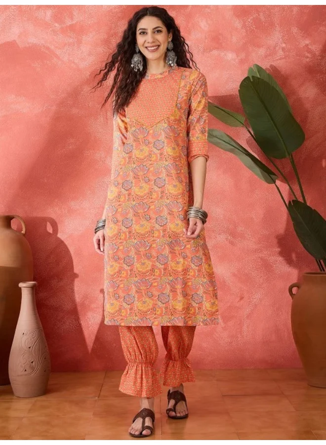 أيه كيه إس Peach Cotton Kurta Set With Afgani Pants