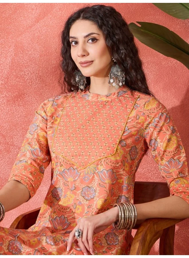 أيه كيه إس Peach Cotton Kurta Set With Afgani Pants