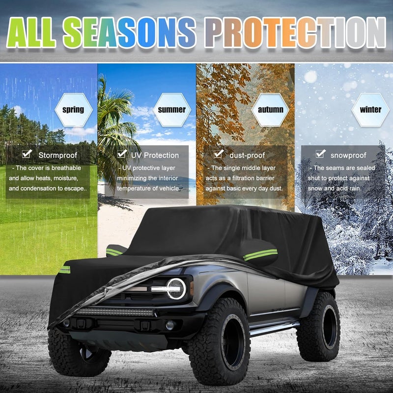 يو إكس سيل غطاء سيارة مقاوم للماء من uXcell لطراز Ford Bronco بأبواب أربعة (2021-2023) - حماية من جميع الأحوال الجوية مع سحاب، يحمي من المطر وأشعة الشمس - Image 2