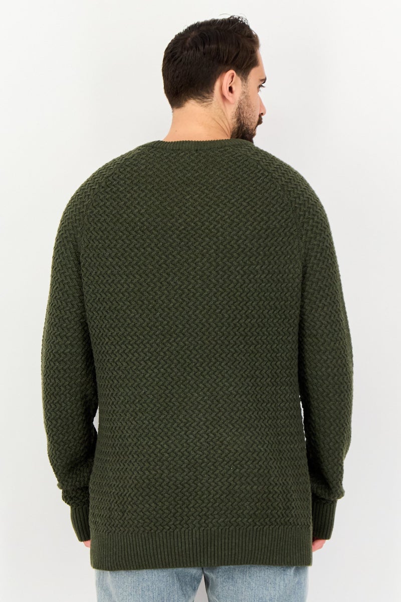 Celio Men Crew Neck Knitted Sweater, Dark Olive - Image 4