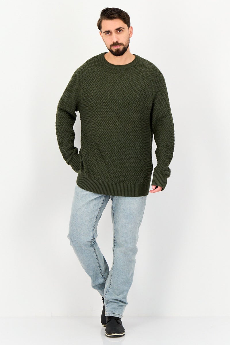 Celio Men Crew Neck Knitted Sweater, Dark Olive - Image 3