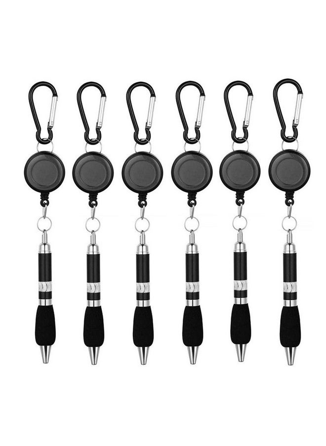 Eshylala - 6 Pieces Black Carabiner Pens, Retractable Badge Reel Pens With Blue Ink, Lightweight And Durable - Image 1