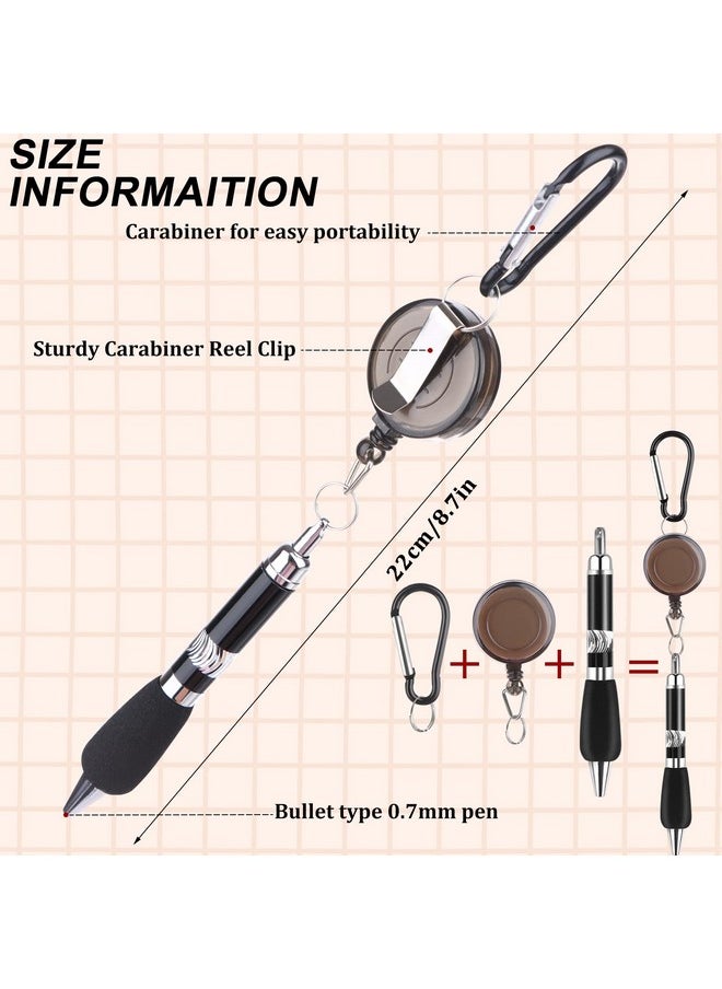 Eshylala - 6 Pieces Black Carabiner Pens, Retractable Badge Reel Pens With Blue Ink, Lightweight And Durable - Image 1