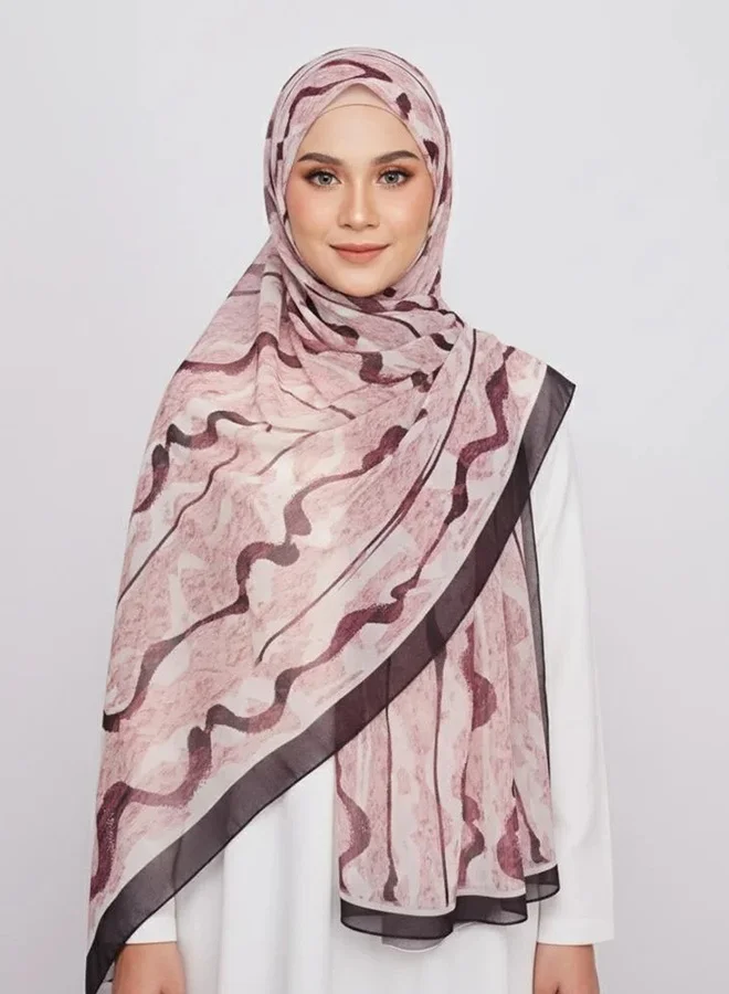 عبايات لمحة طرحة موج وردي – شيفون بنقشة انسيابية وإطار أسود