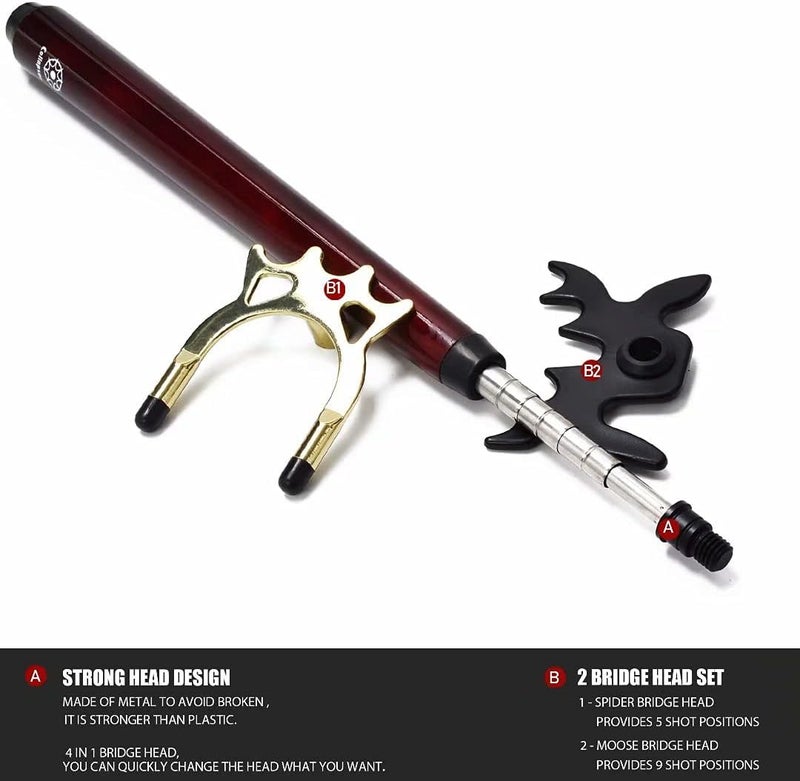 Collapsar Retractable Billiards Pool Cue Stick Bridge with Removable Metal Bridge Head,Billiards Pool Cue Accessory for Pool Table - Image 4