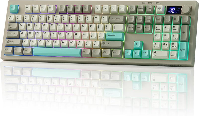 EPOMAKER AULA S102 PRO Wireless Membrane Keyboard with TFT Screen and Number Pad, 2000mAh, RGB Backlit, Media Knob, 105 Keys, Full Size Wireless Gaming Keyboard (Grey) - Image 1