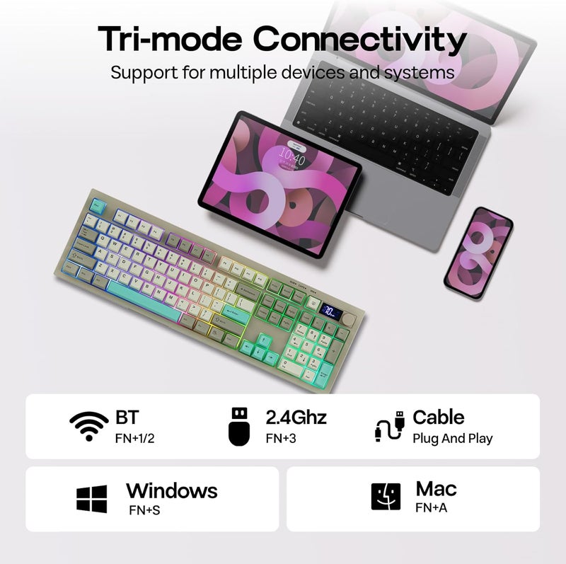 EPOMAKER AULA S102 PRO Wireless Membrane Keyboard with TFT Screen and Number Pad, 2000mAh, RGB Backlit, Media Knob, 105 Keys, Full Size Wireless Gaming Keyboard (Grey) - Image 5