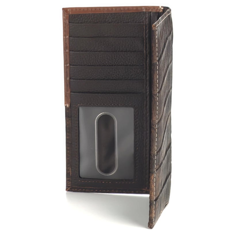 Ariat Men's Rodeo Wallet with Floral Embossed Overlay and Western Concho, Multiple Compartments, Brown - Image 5