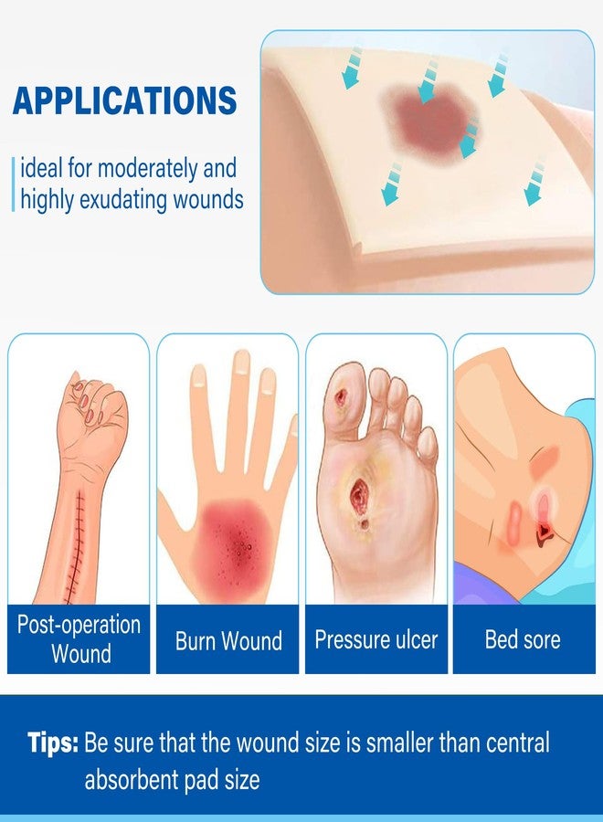 LotFancy Silicone Foam Dressing, 4"x 4" (2.5”x 2.5” Pad), 10 Count, Adhesive Wound Dressing with Border, Bed Sores, Pressure Ulcers Bandages Pads, Sterile, Highly Absorbent, Waterproof - Image 4