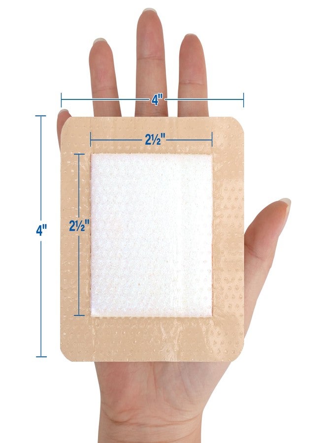 LotFancy Silicone Foam Dressing, 4"x 4" (2.5”x 2.5” Pad), 10 Count, Adhesive Wound Dressing with Border, Bed Sores, Pressure Ulcers Bandages Pads, Sterile, Highly Absorbent, Waterproof - Image 2