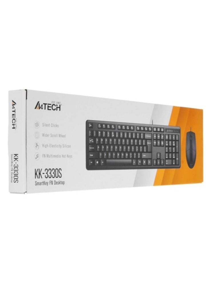 A4TECH Multimedia Fn Desktop Keyboard With Silent Click KK-3330S, Laser Printing & Traditional keycaps, Optical Mouse 1200 Dpi, Black  - Image 5