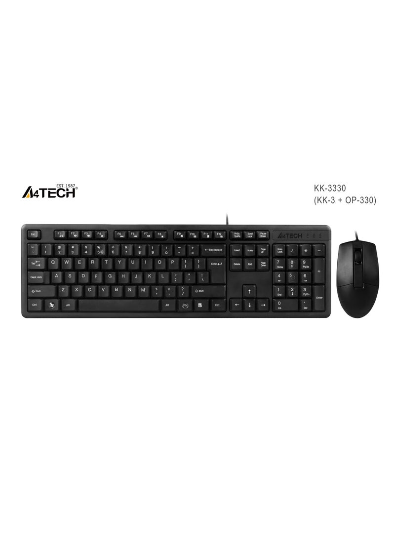 A4TECH Multimedia Fn Desktop Keyboard With Silent Click KK-3330S, Laser Printing & Traditional keycaps, Optical Mouse 1200 Dpi, Black  - Image 4
