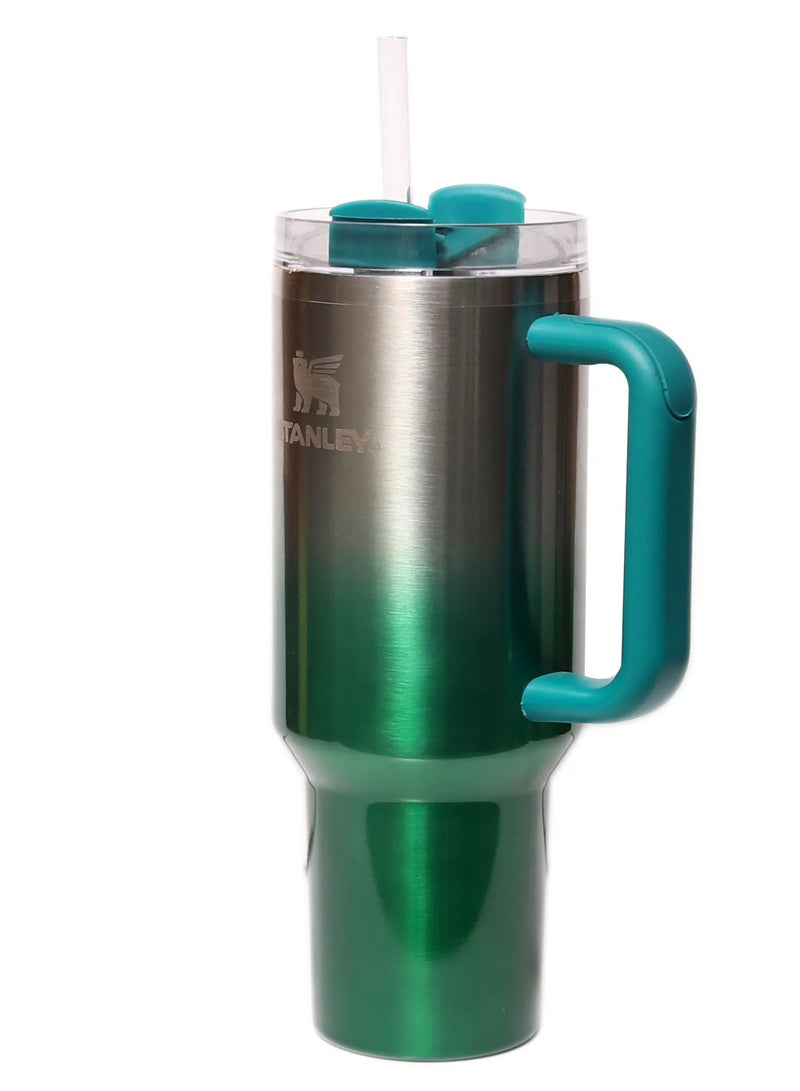 40Oz Stainless Steel Tumbler with Handle & Straw – Double-Wall Vacuum Insulated Travel Mug – Leakproof, Sweatproof & BPA-Free – Keeps Drinks Hot & Cold for Hours – Reusable Large Cup for Coffee, Water & More (Green)