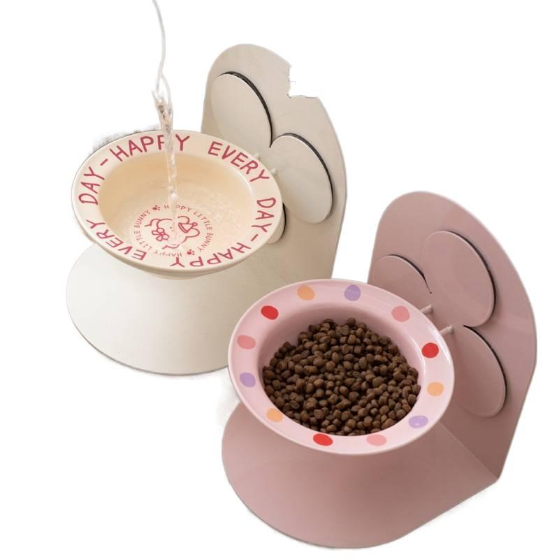 Pink Raised Cat Bowl with Raised Stand Tilted Bowl and Anti-Tip Base Home Use Feeding Bowl Pet Feeding Accessory Easy Clean Bowl Floor Mat Use Food and Water for Cats and Dogs - Image 2
