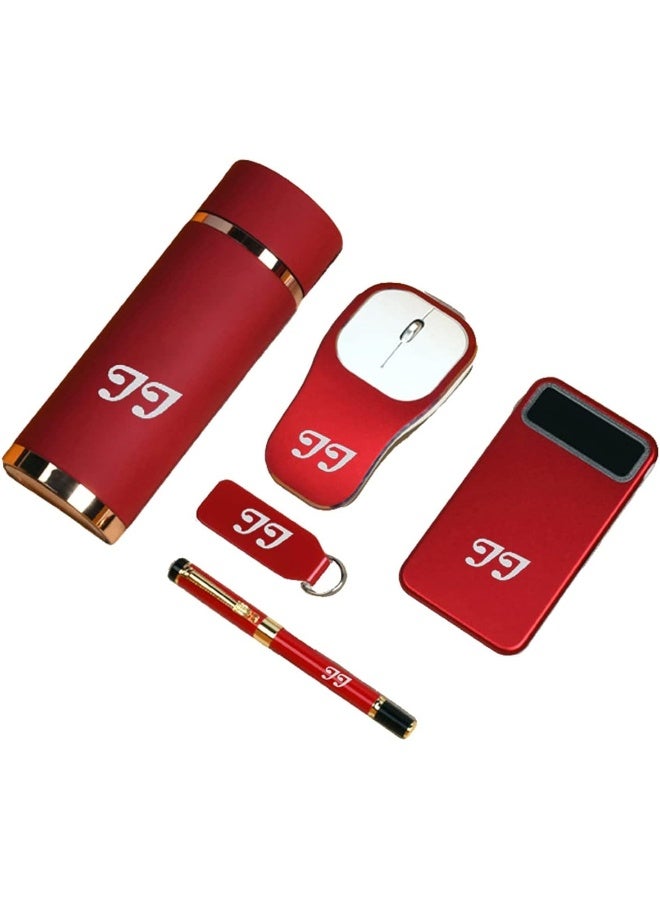 JJ PALACE Gift Box Set 5 Pieces Office For Men And Women, Smart Coffee Thermos Cup, Smart Computer Mouse, Lined And Cards Holder With Pen, USB, Power Bank Best Business Gift  - Image 1