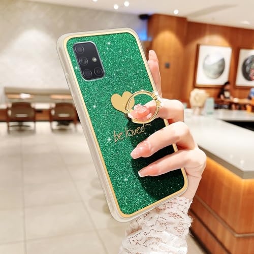 Easyscen for Samsung Galaxy A71 5G Phone Case with Heart Ring Kickstand Slim Soft Silicone Bumper Shockproof Protective Cover - Alpine Green - Image 3