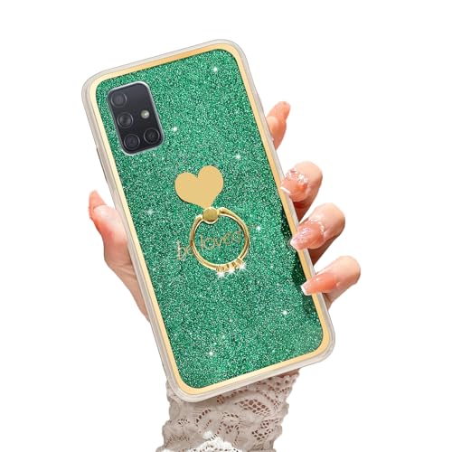 Easyscen for Samsung Galaxy A71 5G Phone Case with Heart Ring Kickstand Slim Soft Silicone Bumper Shockproof Protective Cover - Alpine Green - Image 1