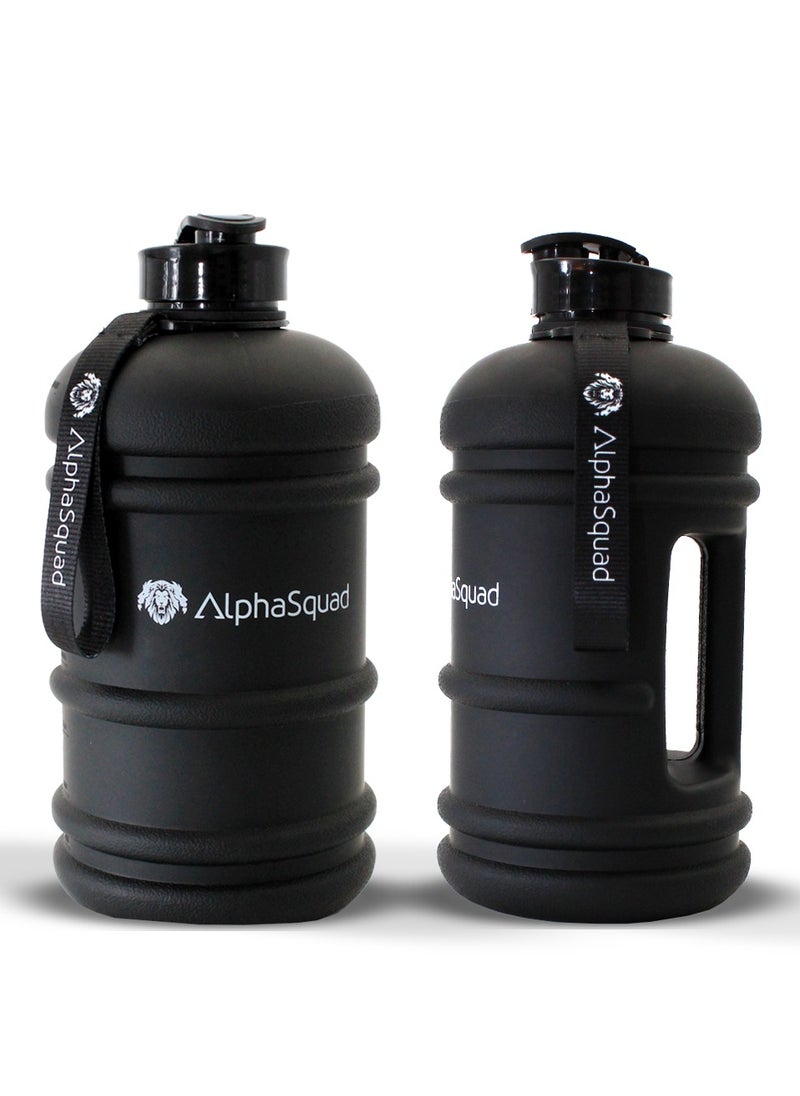 AlphaSquad - 2.2L Half Gallon Sports Water Bottle With Handle, 74Oz / 2.2 Liter Black Large Sports Water Jug, Bpa Free Leak Proof Bottles For Gym Yoga Camping Outdoor Travel - Image 1