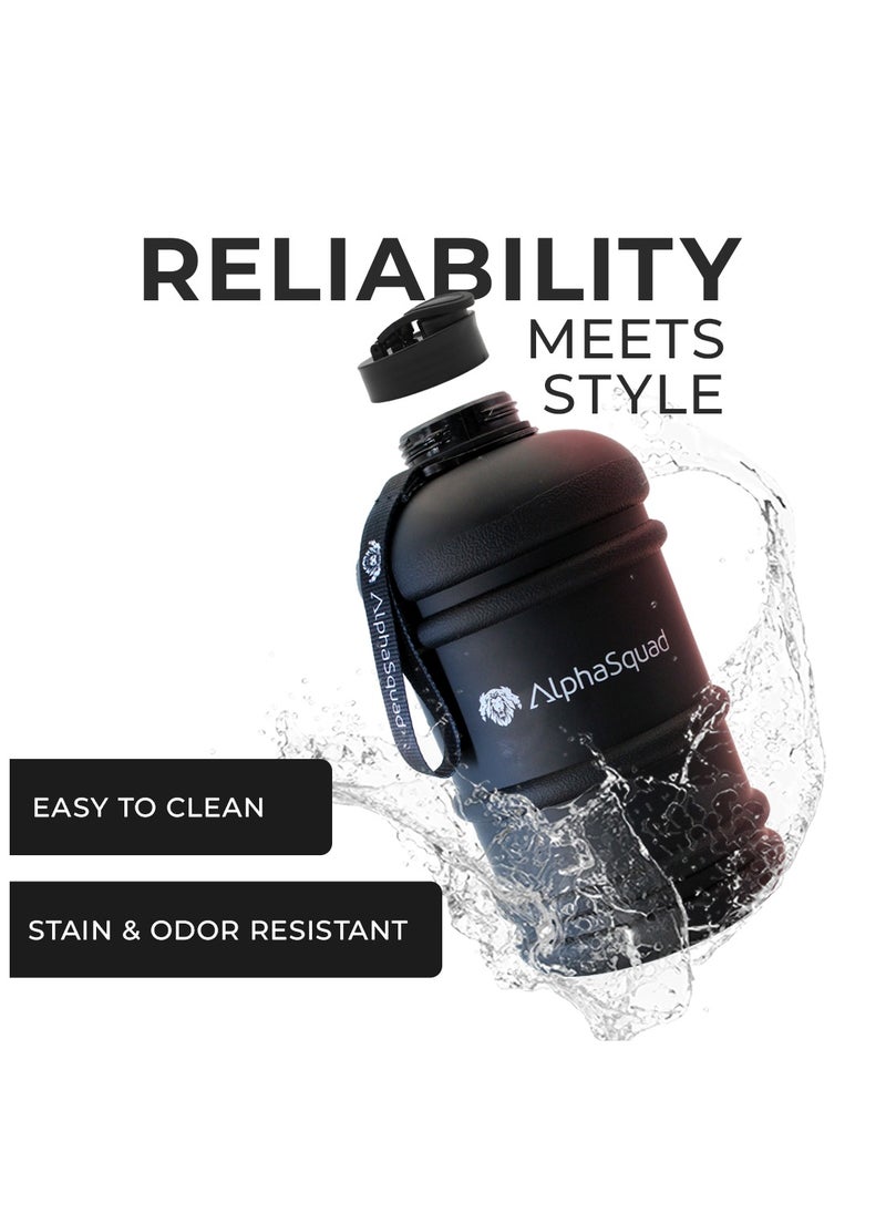 AlphaSquad - 2.2L Half Gallon Sports Water Bottle With Handle, 74Oz / 2.2 Liter Black Large Sports Water Jug, Bpa Free Leak Proof Bottles For Gym Yoga Camping Outdoor Travel - Image 1