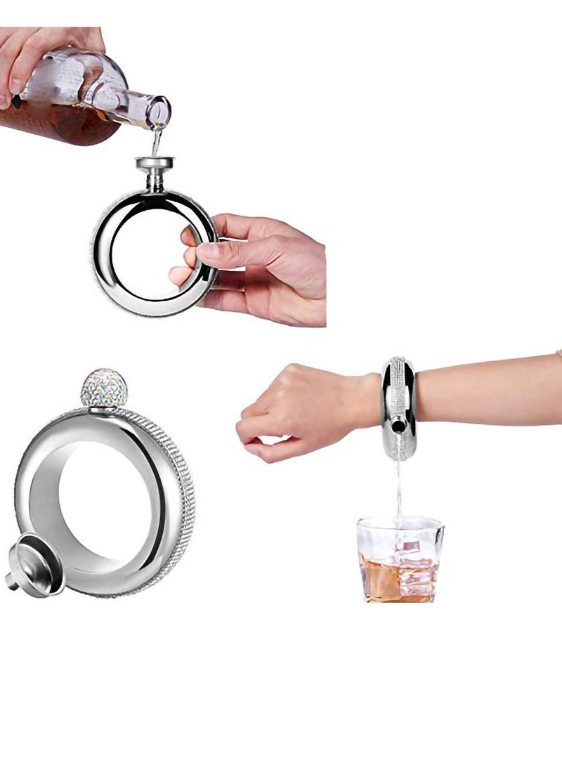 SYOSI - Hip Flask for Women, Portable Bangle Hip Flask with Crystal Lid, 3.5 OZ Wrist Hip Flask for Wine Bangle, Silver Bangle Hip Flask Gift - Image 1