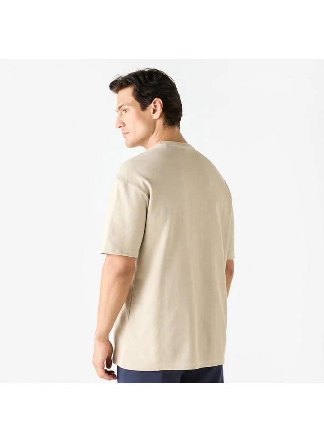 Iconic Iconic Textured T-shirt with Chest Pocket and Short Sleeves