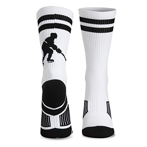 ChalkTalkSPORTS Hockey Performance Crew Socks - Hockey Player - Mid-Calf Socks - White/Black - Adult Size - Image 1