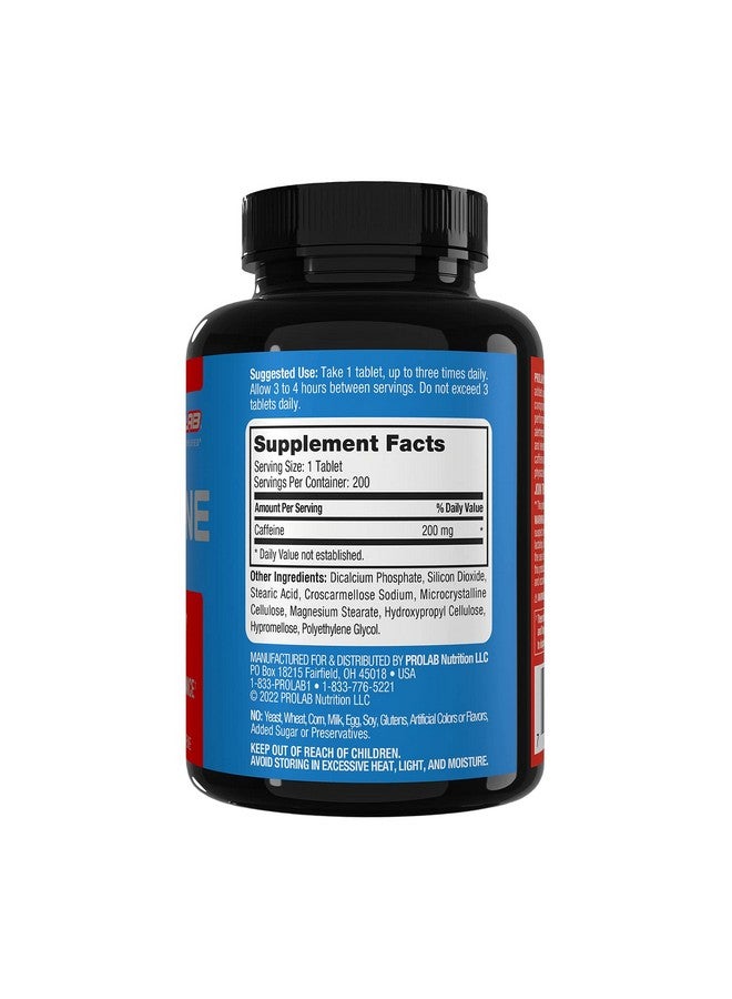 PROLAB ProLab Caffeine Tablets 200mg - 200ct | Energy Support, Helps Enhance Endurance & Mental Focus, Reduce Fatigue, Pre-Workout, Extra Strength  - Image 3