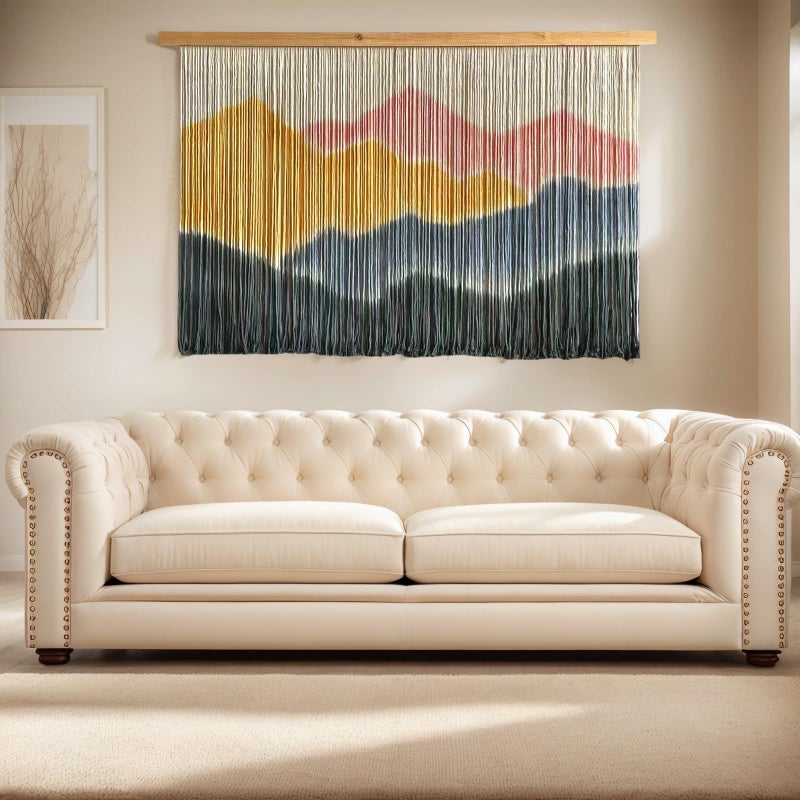 Sdjazl Woven Boho Macrame Wall Hanging Home Decor Tapestry Dip-Dyed Large Modern Handmade Colorful Mountain Landspace For Living room (light pink) - Image 2
