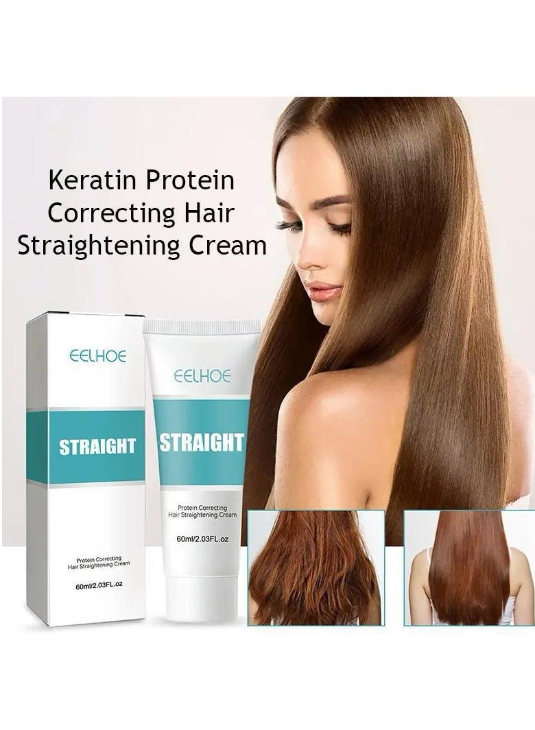 EELHOE New Upgrade Protein Correcting Hair Straightening Cream 60ml,Silk & Gloss Hair Straightening Cream, Nourishing Fast Smoothing Collagen Hair Straightener Cream for All Hair Types - Image 1