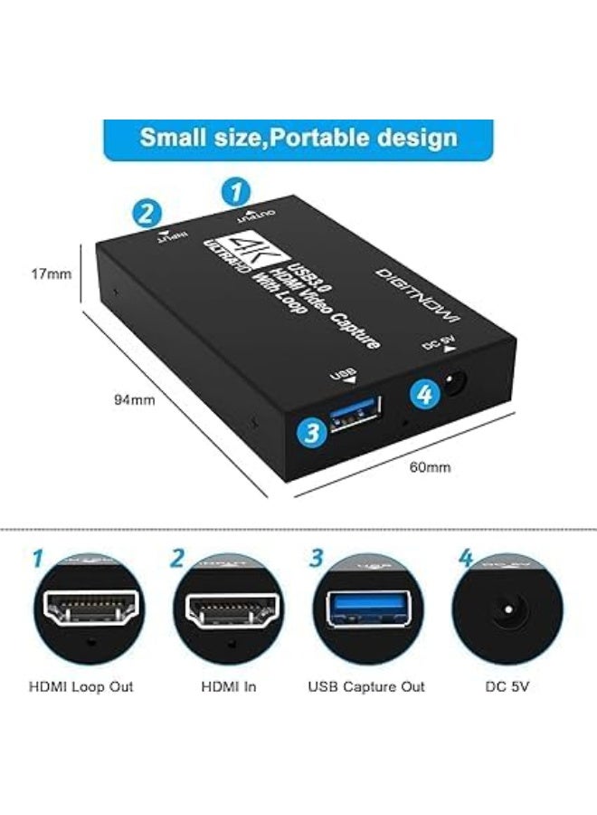 كارت التقاط فيديو HDMI 4K USB 3.0 | جهاز تسجيل 1080P 60FPS للبث والتعليم والاجتماعات متوافق مع OBS وأجهزة متعددة - Image 5