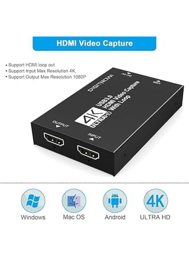 كارت التقاط فيديو HDMI 4K USB 3.0 | جهاز تسجيل 1080P 60FPS للبث والتعليم والاجتماعات متوافق مع OBS وأجهزة متعددة - Image 4