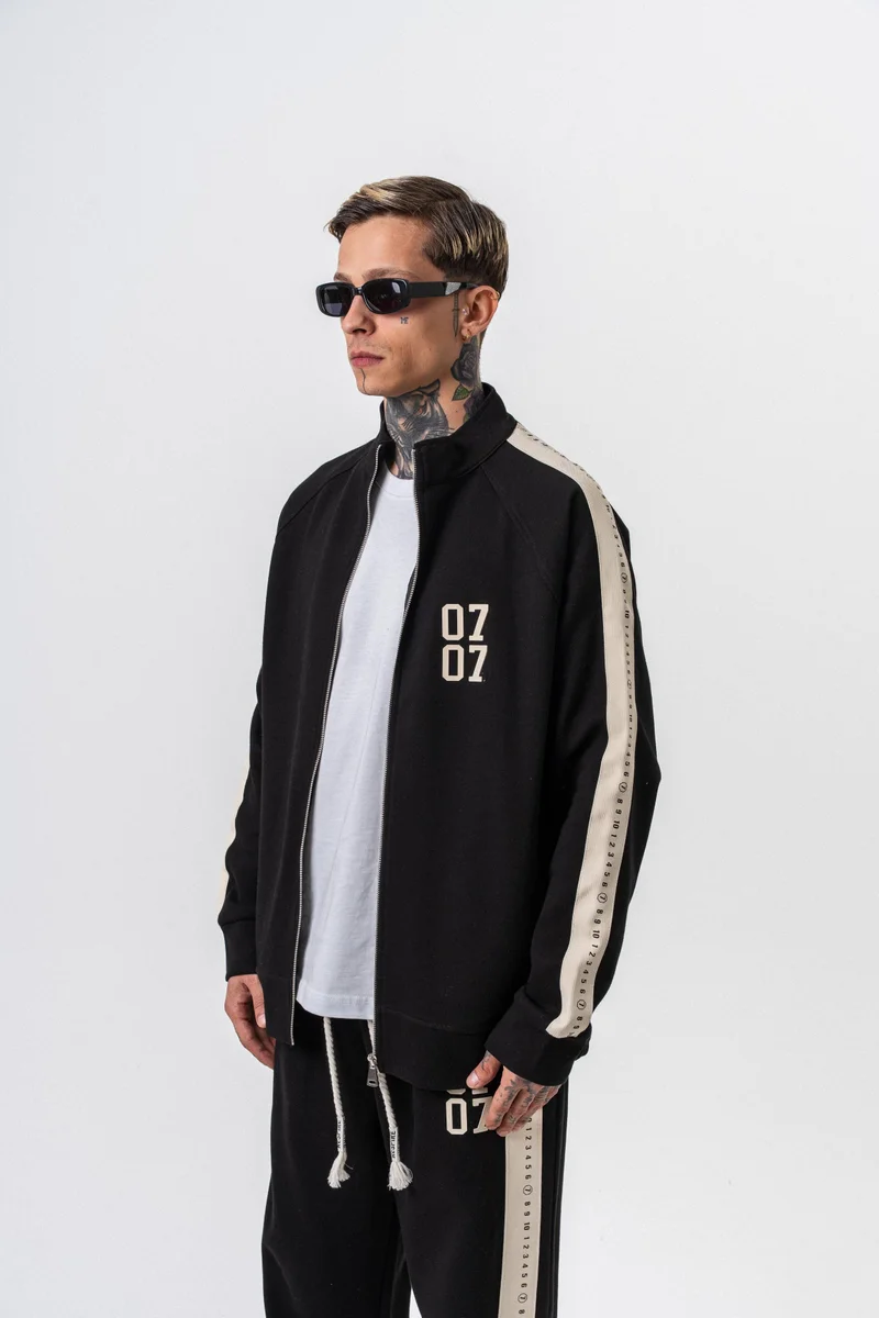 RESPIRE Men's 7 Striped Stand Collar Doubleface Zip Oversize Sweatshirt Black