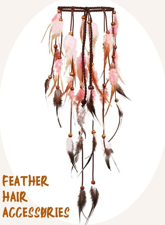 GENBREE Boho Feather Headband Gypsy Headpiece Bohemian Hippie Headbands Indian Hair Band Long Feather Hair Accessories for Women (Pattern 2)  - Image 2