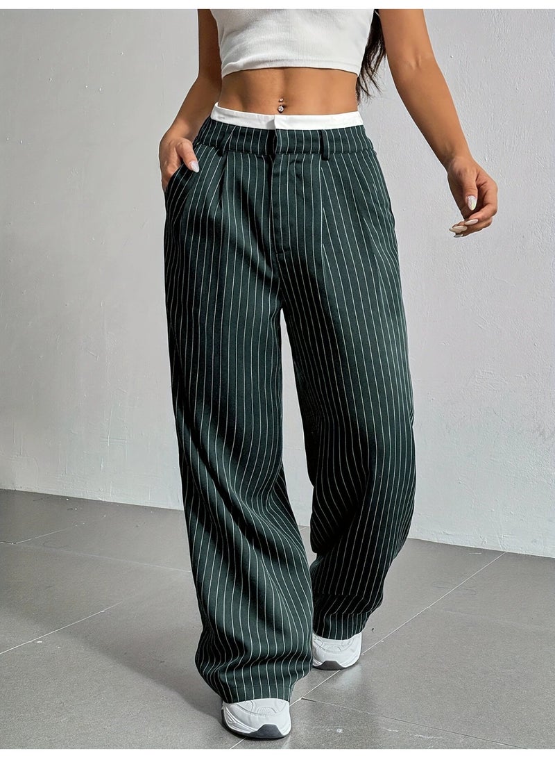 general 2025 - 2026 Women's Casual Pants - Stretch Straight High-Waisted Plaid Suit Pants - Image 1