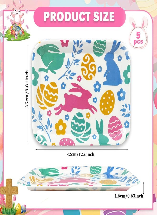 Sitroasho 5 Pieces Easter Serving Platters Trays 13 x 10 Inch Colorful Bunny Egg Platters Reusable Spring Serving Trays Easter Party Plates for Food Dessert Fruit - Image 2