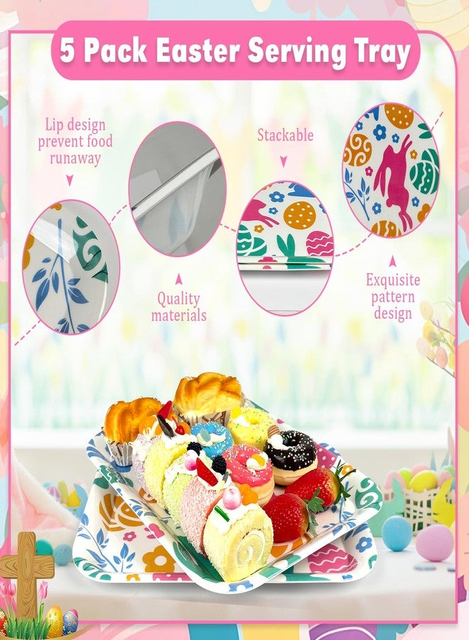 Sitroasho 5 Pieces Easter Serving Platters Trays 13 x 10 Inch Colorful Bunny Egg Platters Reusable Spring Serving Trays Easter Party Plates for Food Dessert Fruit - Image 3