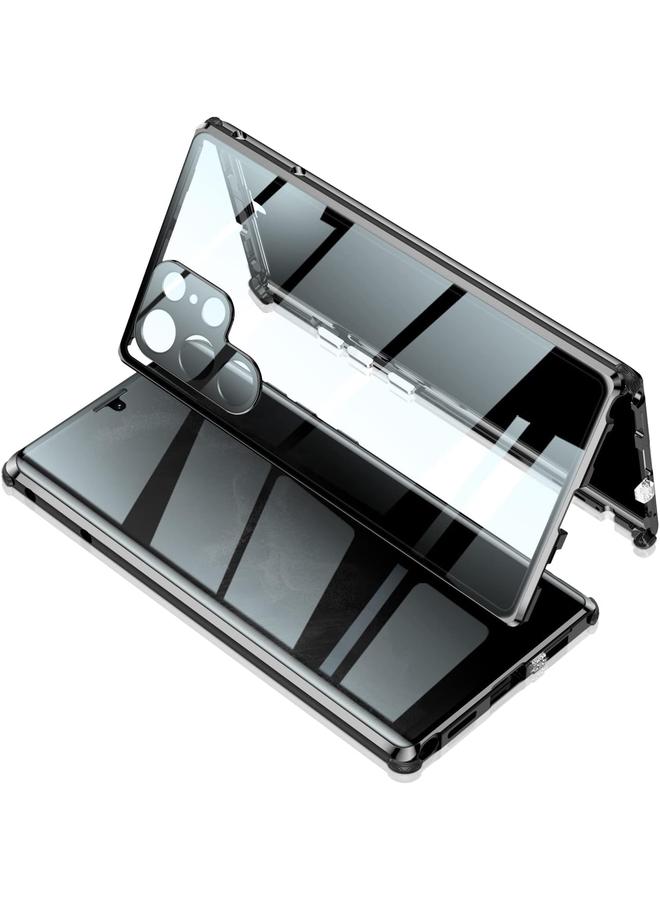 erorex Privacy Case For Samsung Galaxy S23 Ultra Magnetic Thin Metal Frame Double Sided Tempered Glass With Camera Cover Shockproof Anti Drop Protection S23 Ultra Black - Image 1