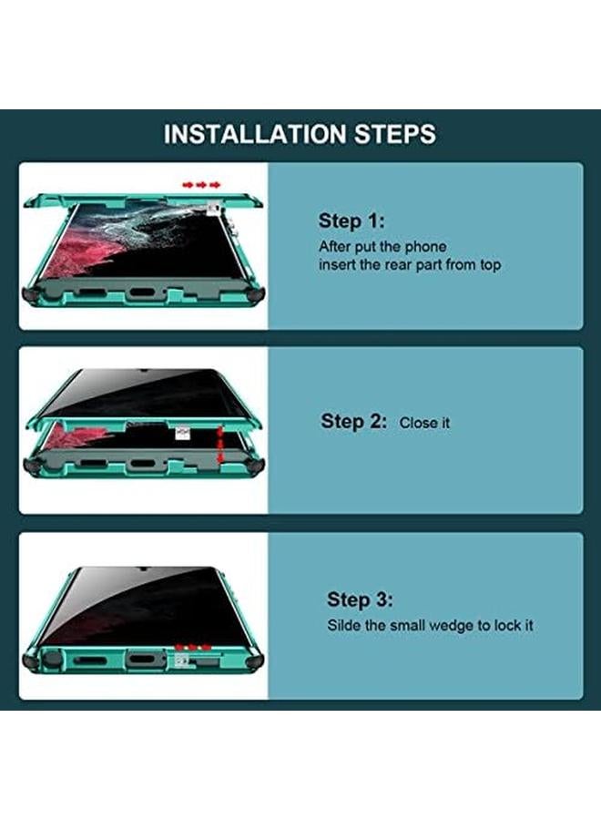 erorex Privacy Case For Samsung Galaxy S23 Ultra Magnetic Thin Metal Frame Double Sided Tempered Glass With Camera Cover Shockproof Anti Drop Protection S23 Ultra Black - Image 5