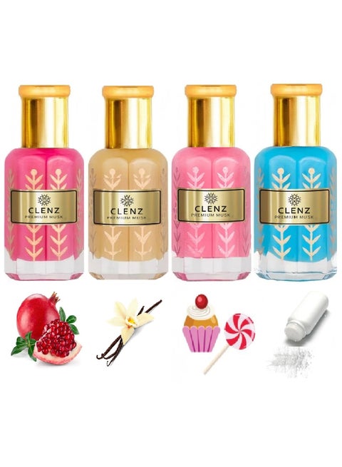 مجموعة مسك فاخر مكونة من 4 قطع الفنيلا والرمان والبودر والكاندي - 6X4 مل