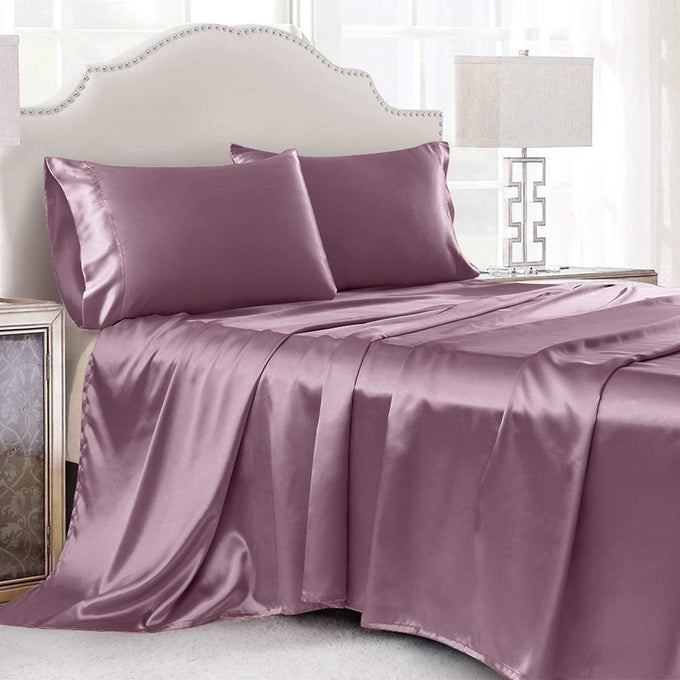 SATIN SHEETS QUEEN SIZE 4 PCS SILKY SOFT SATIN BED SHEETS QUEEN SET WITH DEEP POCKETS EXTRA SMOOTH LUXURIOUS MICROFIBER SHEET FOR HAIR AND SKINPURPLE